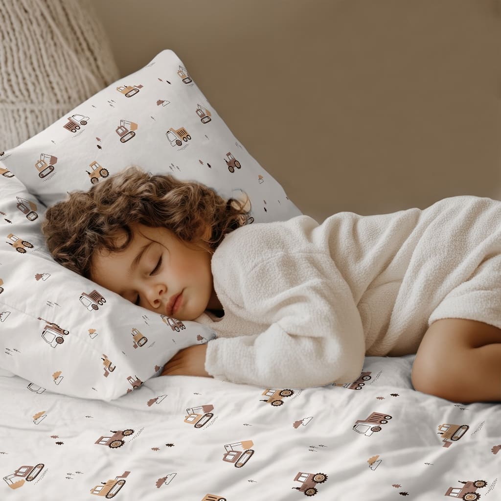baby bedding - beige diggers, baby shop uk Construction vehicles single bedding set in neutral beige with diggers, tractors and trucks