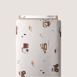 Cotton Fabric - Diggers, Tractors & Trucks Beige