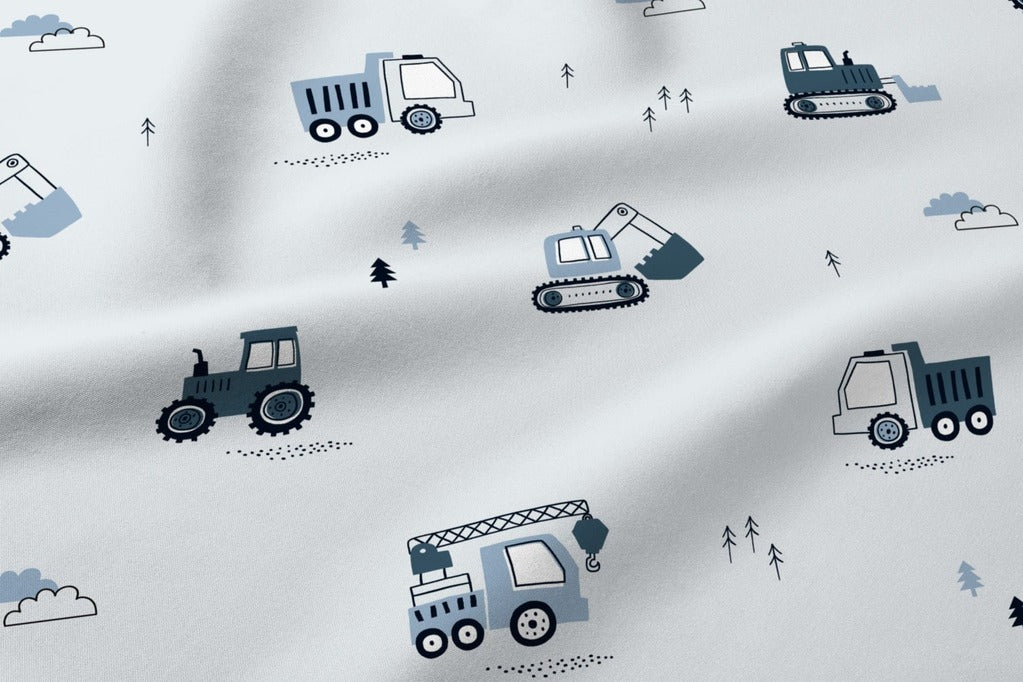 Cotton Fabric - Diggers, Tractors ; Trucks Blue