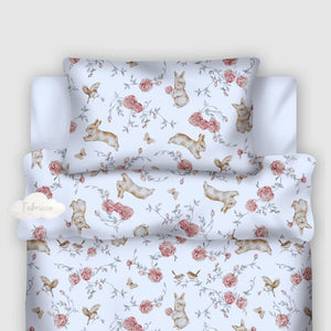 Baby Bedding Set - Little Bunny and Roses Garden, Baby Shop Ireland, Fabricco, nursery products, kids bedding, baby girl bedroom, floral bedroom