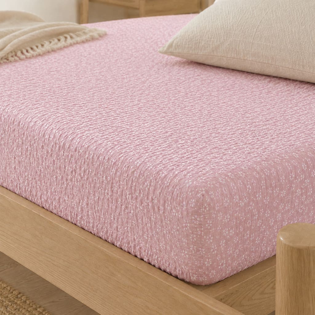 Pink Seersucker Single Bed Fitted Sheet – Little Flowers