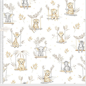 Cotton Fabric - Cute Safari Animals Beige