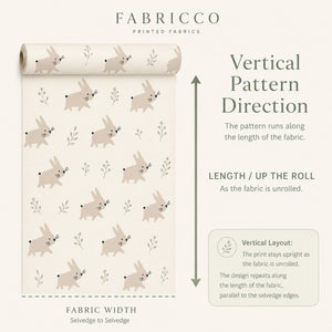 Vertical fabric pattern direction guide showing the print staying upright and repeating along the length of the fabric, parallel to the selvedge edges.