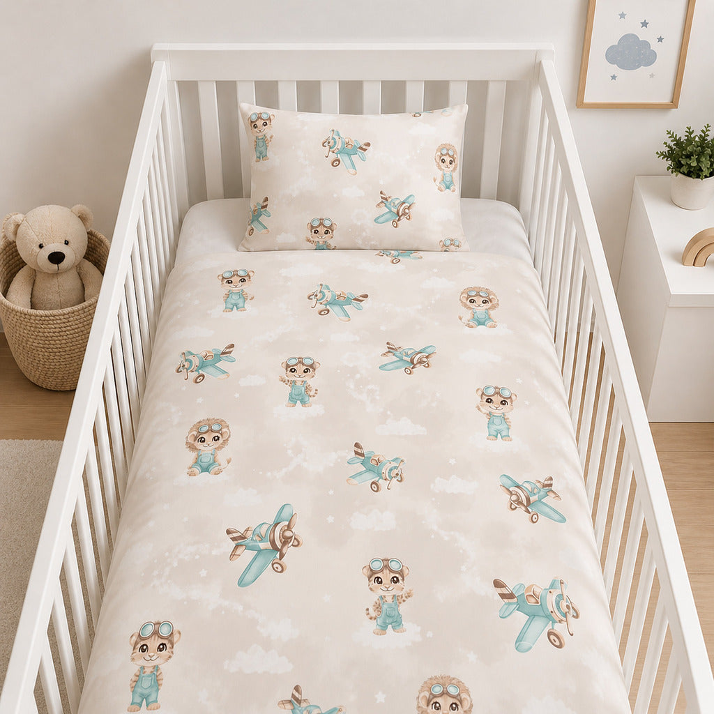 
Flying Safari Lion the Cute Pilot Cot &amp; Toddler Bedding Set | UK Baby Bedding