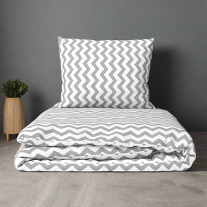 Grey Chevron Single Bed Duvet Set – 100% Cotton, Modern Minimalist Style