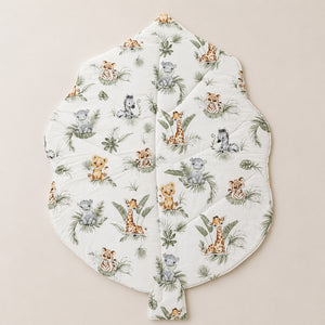 Reversible jungle animals baby play mat with soft light grey silver velour reverse, 105 x 77 cm