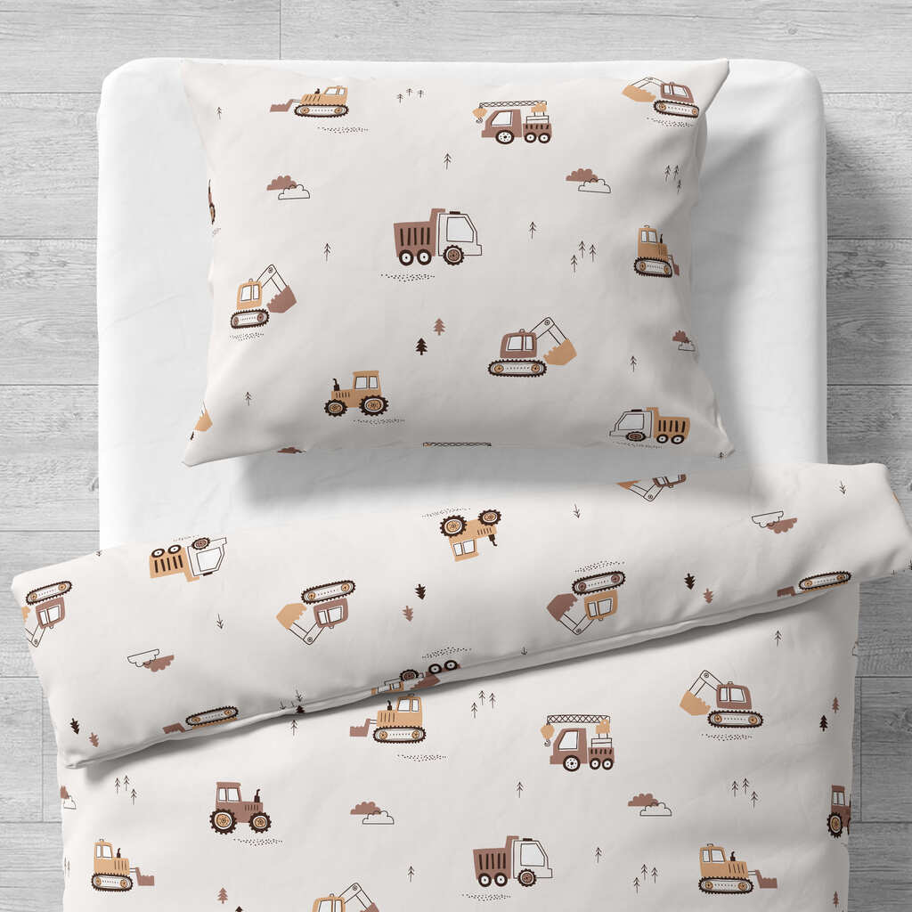 Boys Single Bed Duvet Cover Set – Under Construction Beige – 100% Cotton