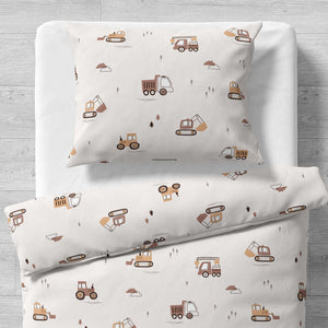 Boys Single Bed Duvet Cover Set – Under Construction Beige – 100% Cotton