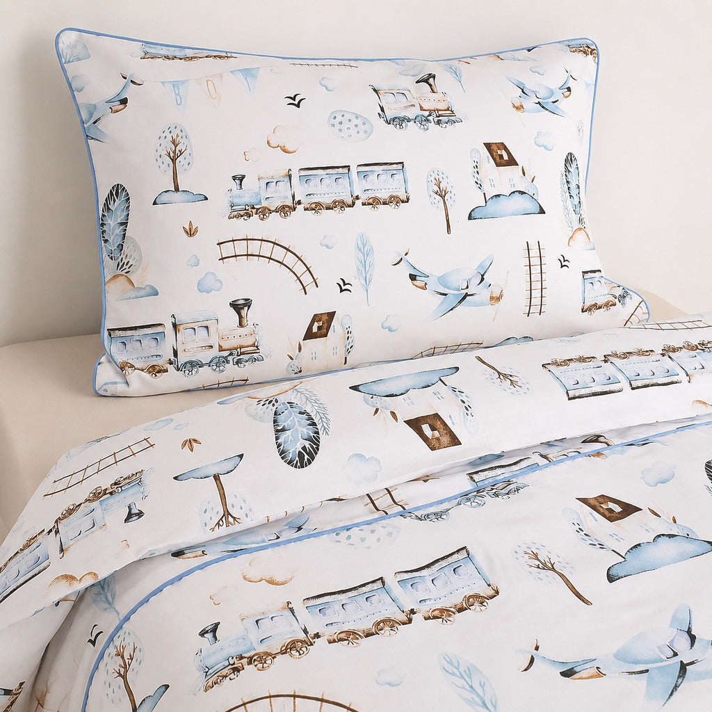 Kids’ Trains &amp; Aeroplanes Single Bedding Set UK | Fabricco Baby Shop