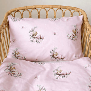 Little Teddy Bear Bedding Set in Pink for Baby Girl Cot and Toddler Bed, 100% Cotton, Handcrafted in Northern Ireland, Soft and Cozy Nursery Bedding with Teddy Bears on the Moon Design