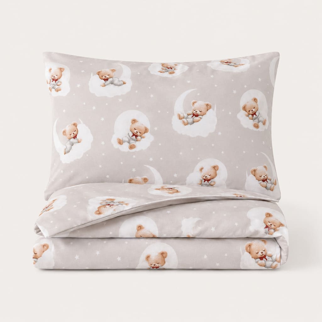 Little Teddy Bear cot and cot bed bedding set with matching duvet cover and pillowcase in neutral beige