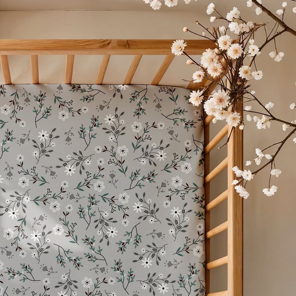 Meadow Floral Fitted Sheet for Baby Girl – 100% Cotton – Available in Multiple Sizes, fabricco , uk baby shop