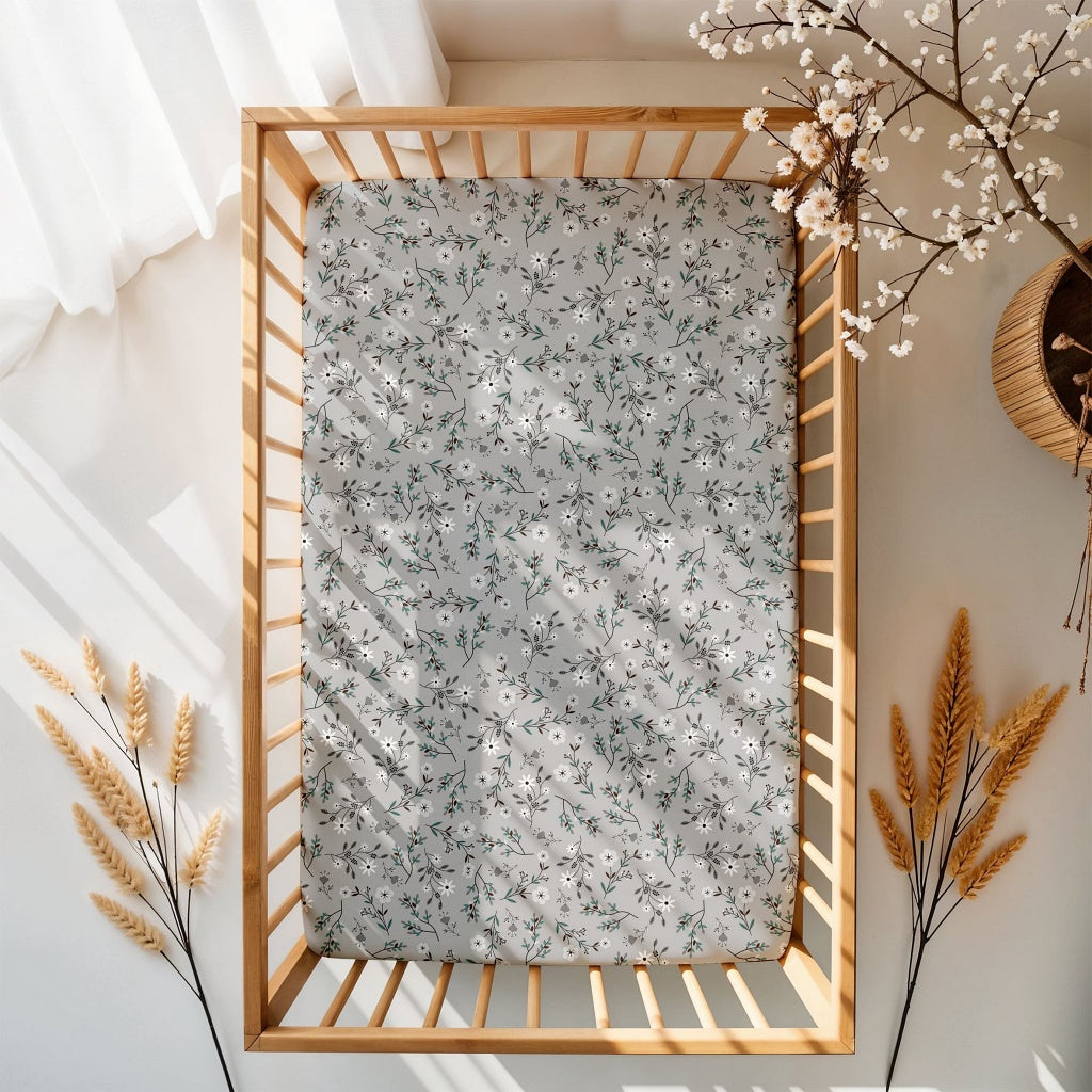 Meadow Floral Fitted Sheet for Baby Girl – 100% Cotton – Available in Multiple Sizes, fabricco , baby shop uk