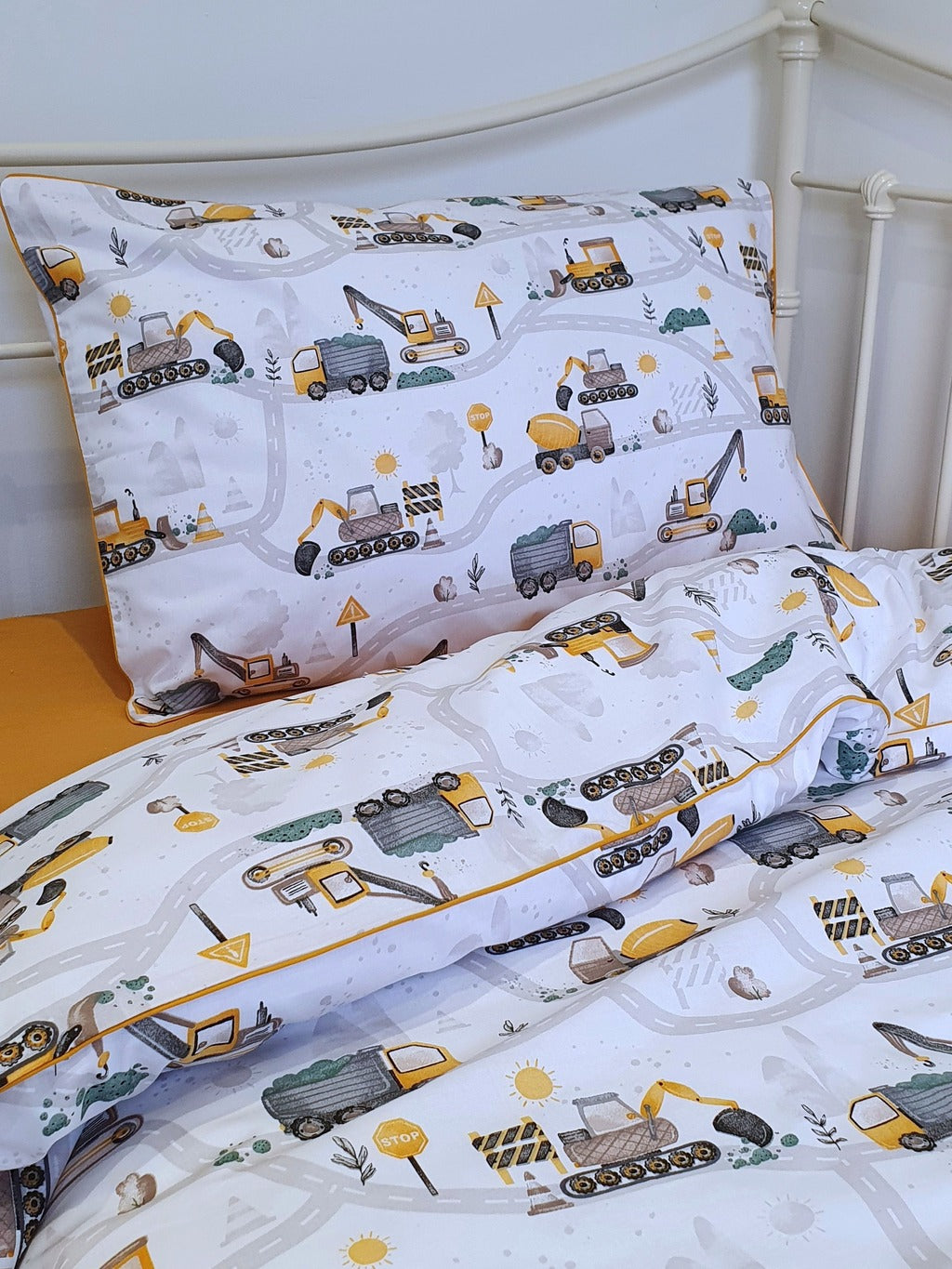 construction bedding set, truck and digger bedding, boys’ duvet cover, toddler bedding, single bed set, construction theme bedroom, boys’ room décor, under construction duvet cover, kids&#39; cotton bedding, boys&#39; bedding set