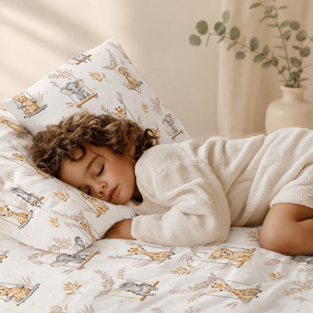 Neutral safari baby bedding set for cot in Scandinavian nursery style – Fabricco UK