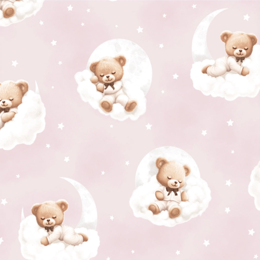 Oeko-Tex certified teddy bear nursery fabric made from 100% cotton, ideal for cot bedding, cushions, bunting and handmade baby gifts.