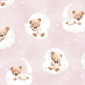 Oeko-Tex certified teddy bear nursery fabric made from 100% cotton, ideal for cot bedding, cushions, bunting and handmade baby gifts.