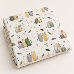 Cats cotton fabric with ruler showing pattern repeat size and scale for sewing projects UK Fabric Shop
