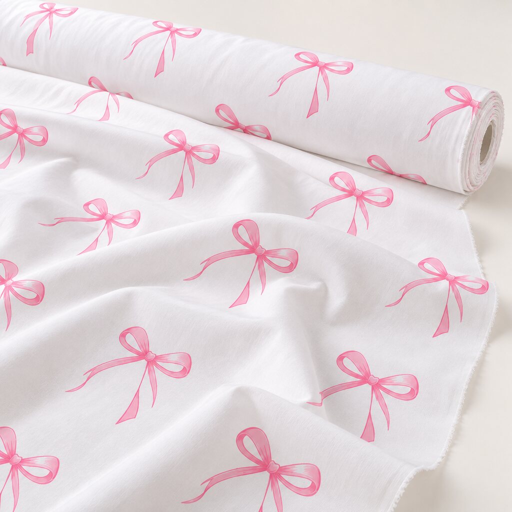 Pink bow 100% cotton fabric by the metre UK