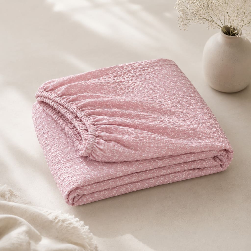 Pink Seersucker Little Flowers Baby Fitted Sheet
