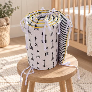 Black Arrow & Stripe Cot Bed Bumper – Reversible Uk