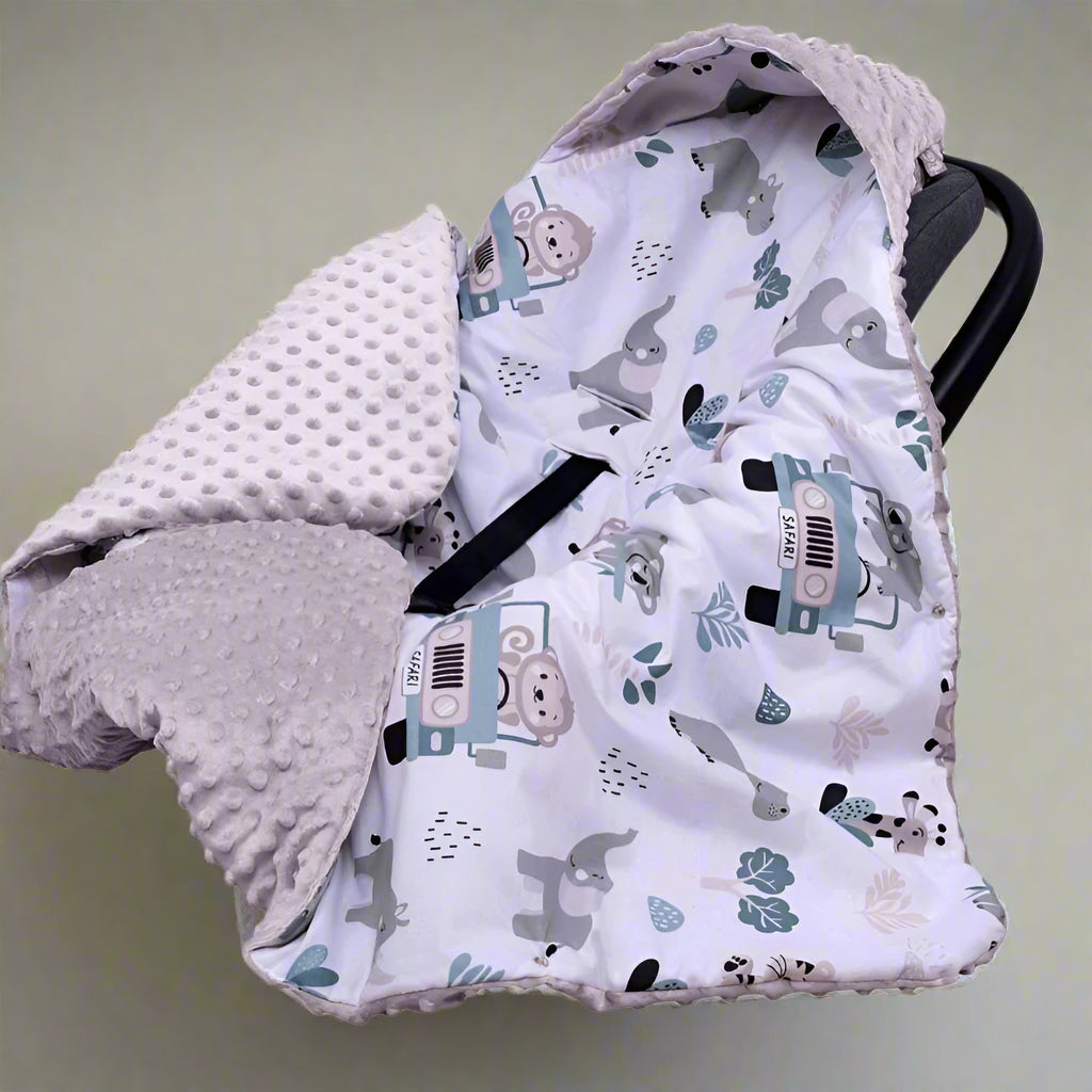 Baby Car Seat blanket Baby Wrap - Cute Safari Animals, baby gift
