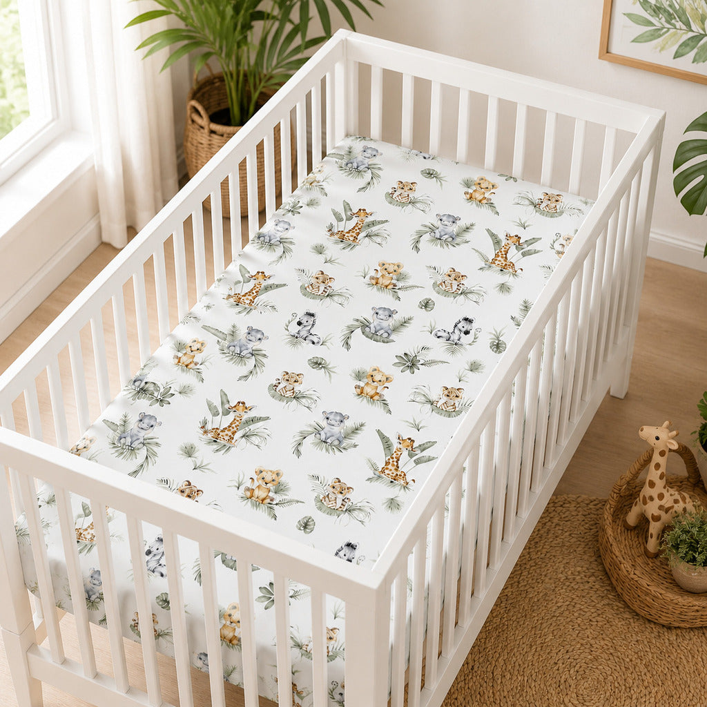 Safari Animals Baby Fitted Sheet-| Cot, SnuzPod &amp; Nestig Mini Crib Sheet UK