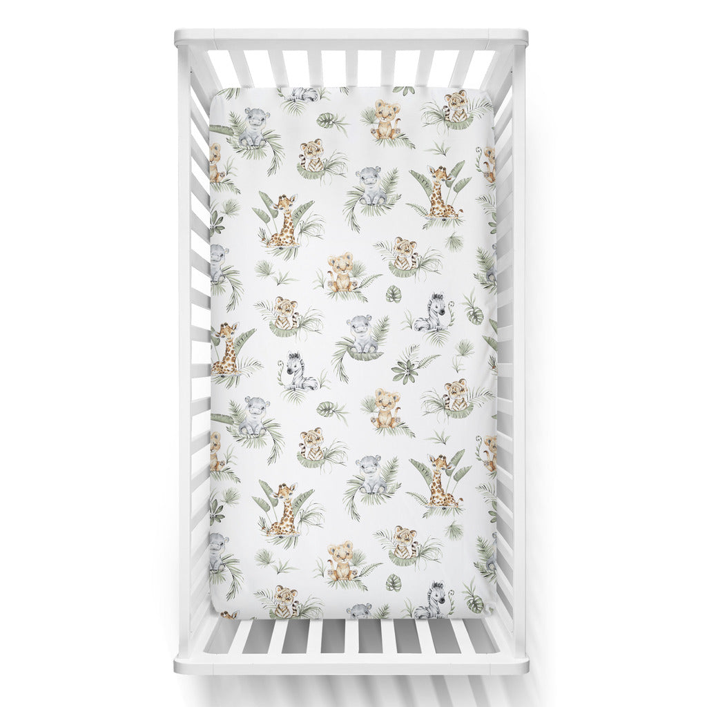 Safari animals baby fitted sheet for cot bed, SnuzPod and Nestig Mini crib UK