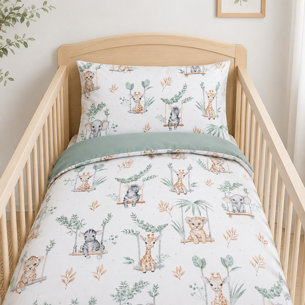 Sage Green Safari Cot &amp; Cot Bed Bedding Set | Handmade Baby Bedding UK