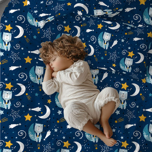 Teddy bear astronaut baby bedding set in Oeko-Tex cotton for cot bed and toddler bed with space theme design