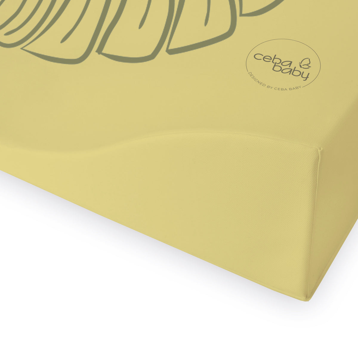 Soft ochre yellow leaf anti-roll baby changing mat with raised wedge sides 50 × 70 cm UK