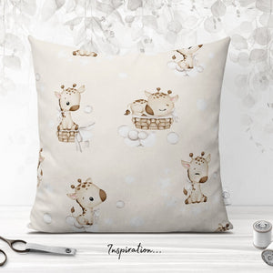 Sweet giraffe cotton fabric by the metre in beige nursery safari design