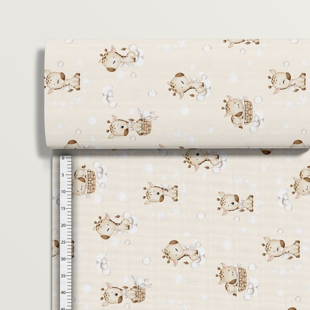 Sweet giraffe print cotton fabric on beige