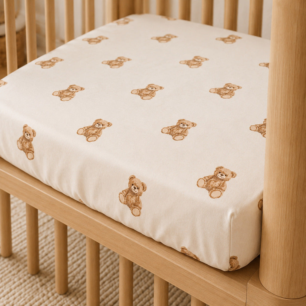 Nestig Mini Crib Snow, Wave and Cloud mattresses. made in the UK, fully elasticated and available in nursery patterns.