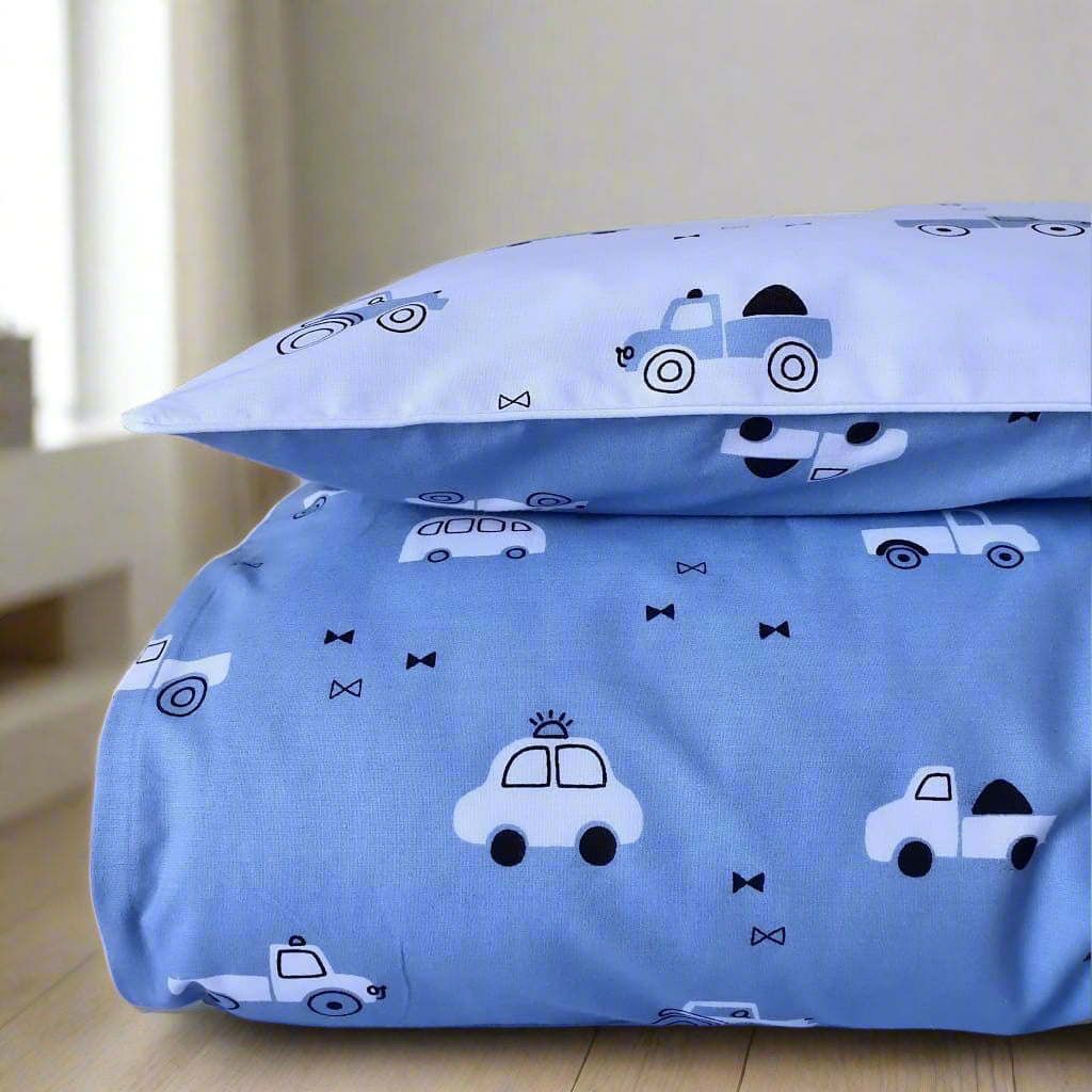 Toddler Bedding Set - Vroom, vroom in blue , Caes, trucks, BABY SHOP UK