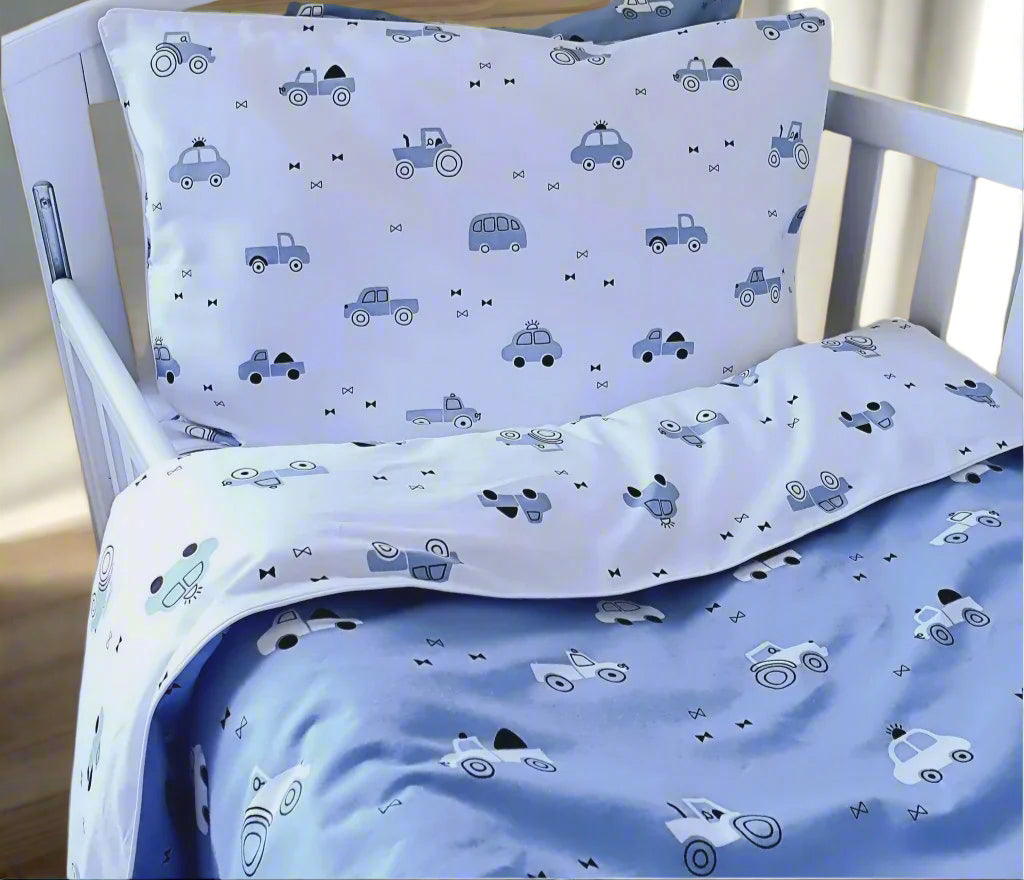Toddler Bedding Set - Vroom, vroom in blue