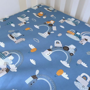 Transport Theme Baby Boy Fitted Sheet – 100% Cotton - Trucks, Tractors & Diggers