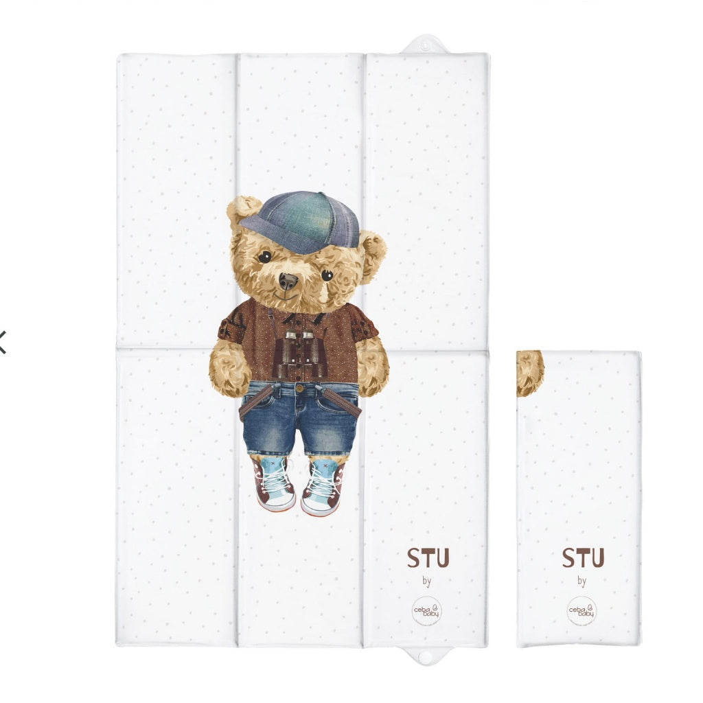 Travel Changing Mat with Popper Closure – Fluffy Puffy Stu, Teddy Bear Explorer