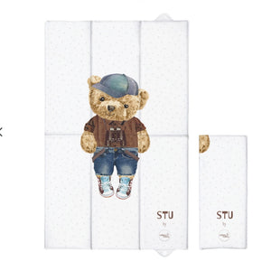 Travel Changing Mat with Popper Closure – Fluffy Puffy Stu, Teddy Bear Explorer