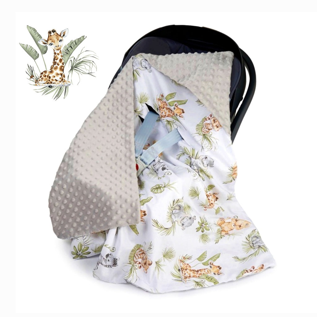 baby car seat blanket, safari animals