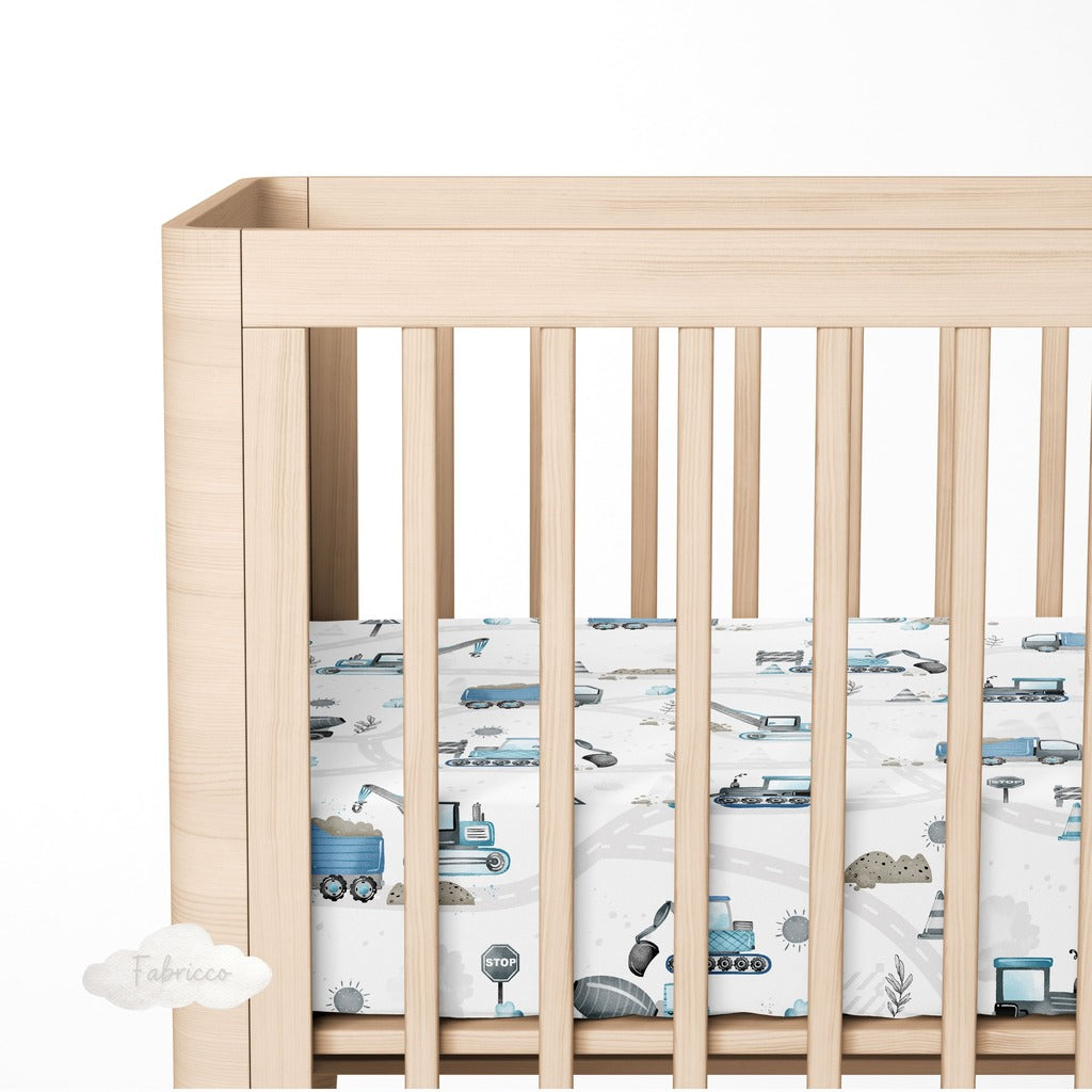 baby fitted sheet blue diggers , baby shop ireland