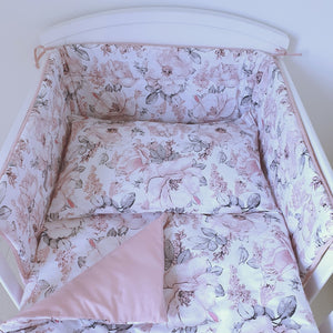  4-Piece Baby Girl Bedding Set - Dusty Pink Floral Nursery Bedroom, Perfect for Baby Cot 60 x 120 cm, Fabricco UK Baby Shop