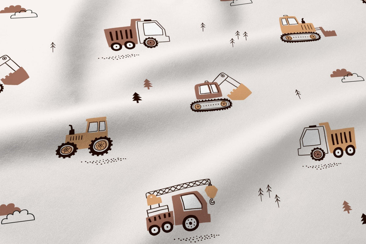 Cotton Fabric - Diggers, Tractors &amp; Trucks Beige, boys nursery