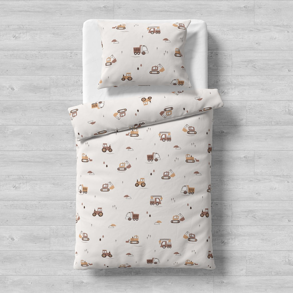 Construction Vehicles Cot &amp; Cot Bed Bedding Set – 100% Cotton | Tractors &amp; Trucks