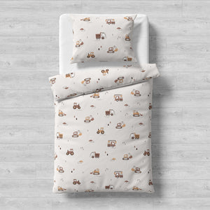 Construction Vehicles Cot & Cot Bed Bedding Set – 100% Cotton | Tractors & Trucks