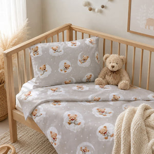 Little Teddy Bear cot and cot bed bedding set in neutral Scandinavian nursery