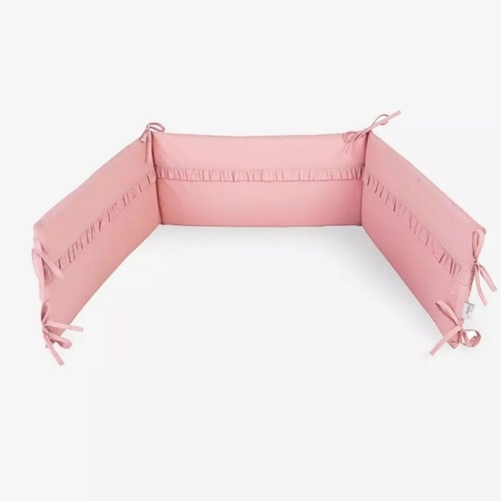 pastel pink baby cot bumper with ruffle – baby girl nursery uk