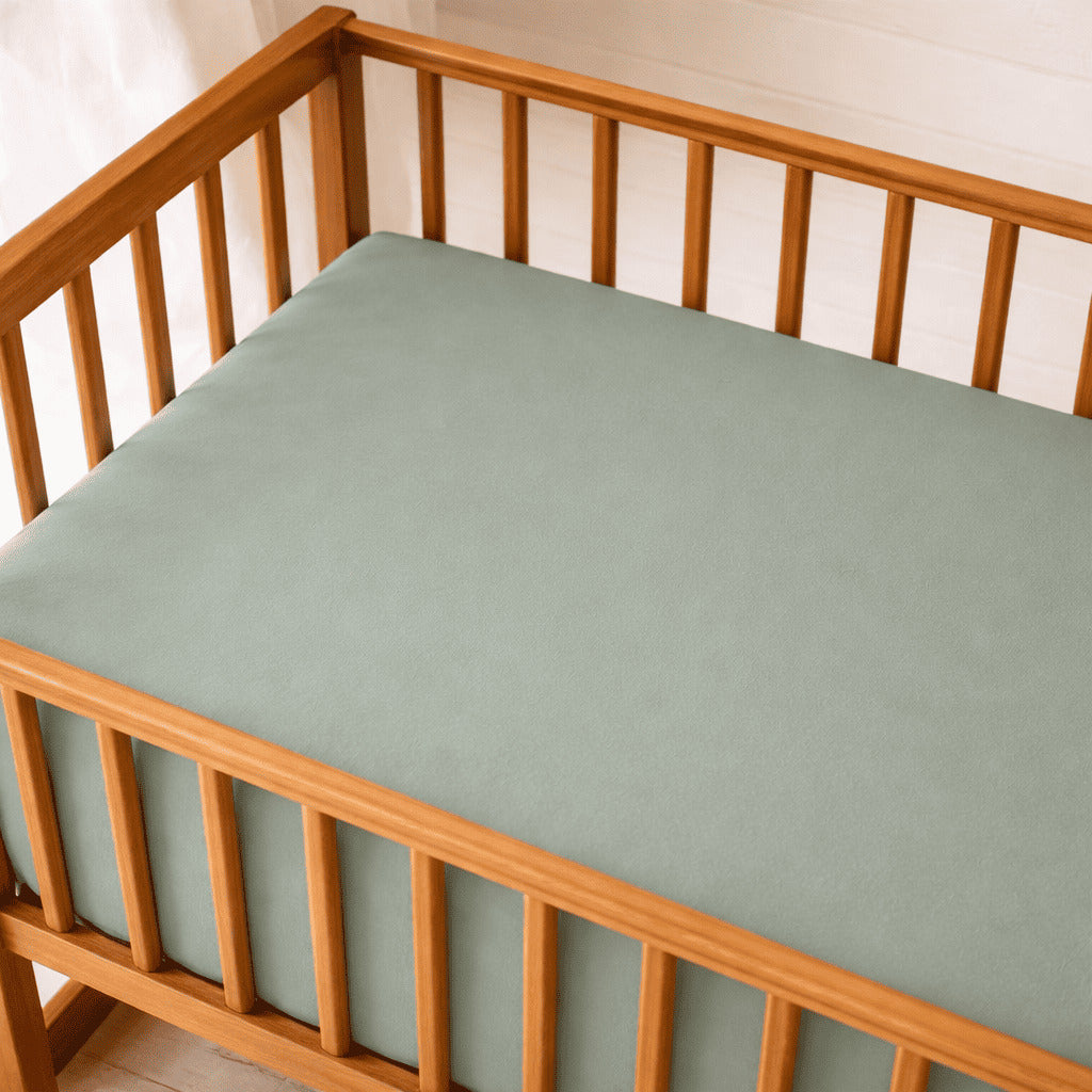 sage green baby fitted sheet, cot , toddler
