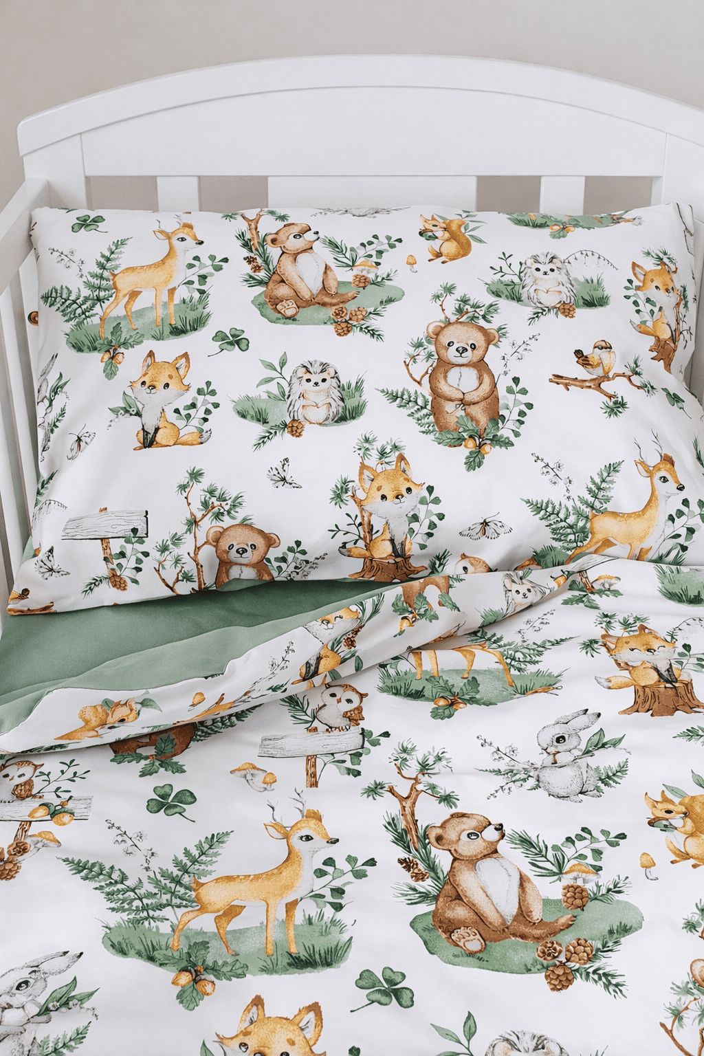sage green forest baby cot bed bedding set
