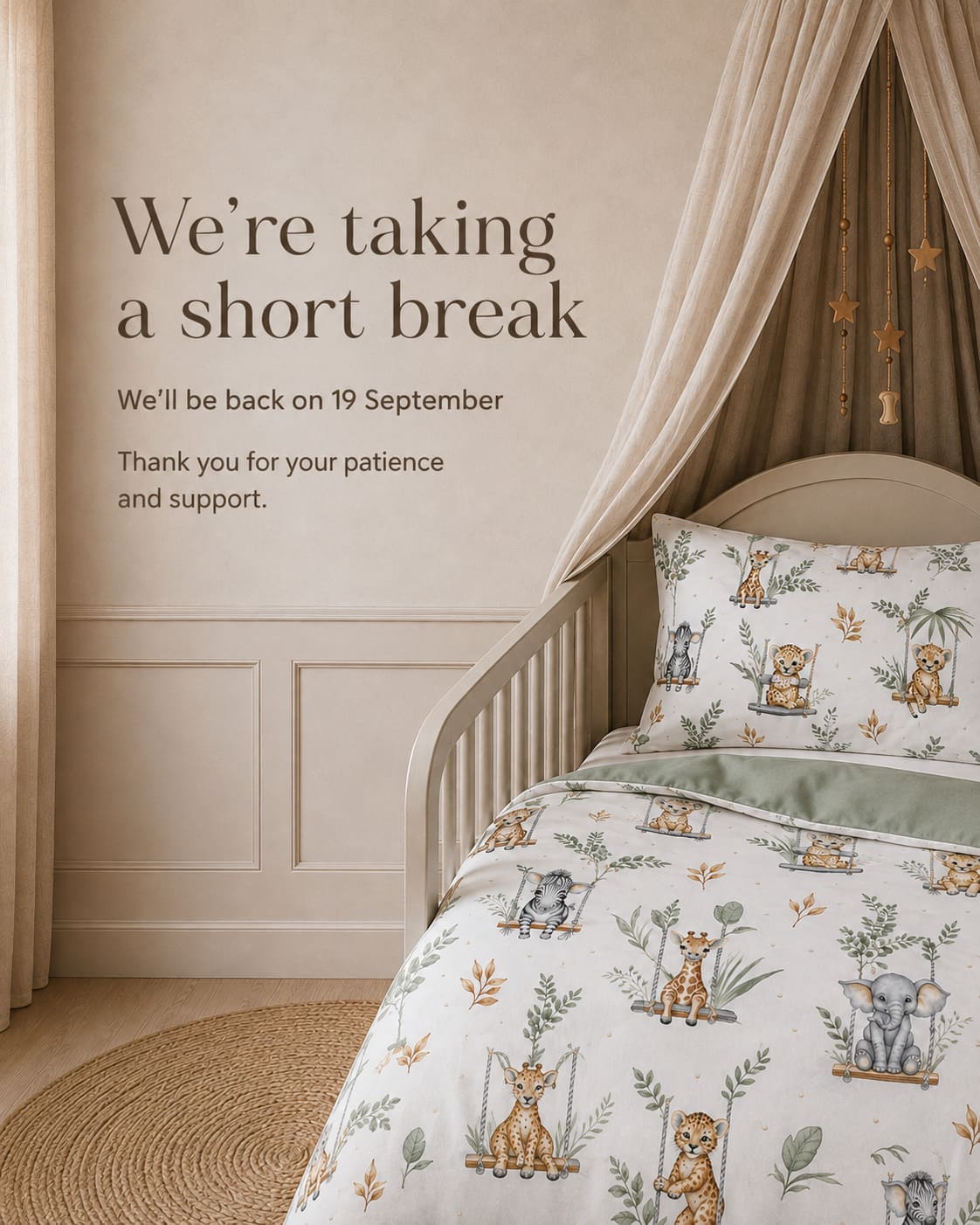 sage green Safari animal cot bed duvet cover with sage green detail in a Scandinavian nursery – Fabricco UK